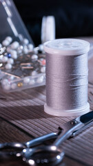 close up of grey thread