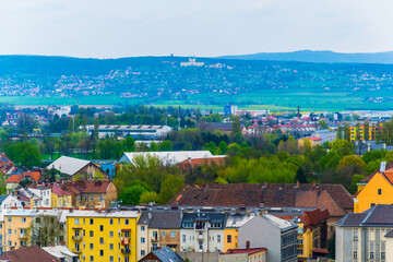 Aerial view of the holy hill cathedral in the czech city olomouc.