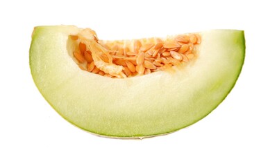Fresh melon pieces isolated on white background