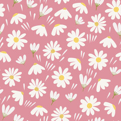 chamomile seamless pattern. Cute floral background with white flowers in doodle style