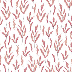 twigs with leaves seamless pattern. Hand drawing, flat style