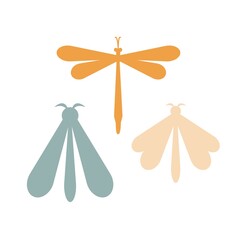 Hand drawn set of color moth isolated on white background.  Butterfly vector illustration. Mystery symbols. Design for birthday, party, clothing prints, greeting cards.