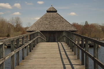 Bridge leading up to a fishing hut