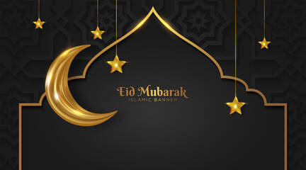 elegant eid mubarak islamic background with crescent moon