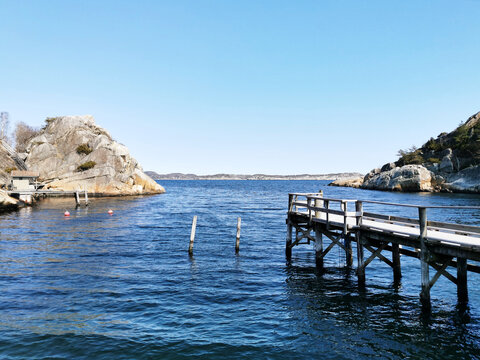 Beautiful shot of a harbor near the water in Kjerringvik, Norway