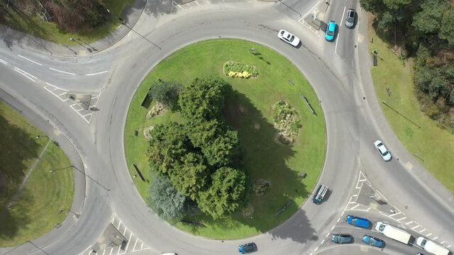 aerial drone footage for busy roundabout timelapse roundabout 4K 10sec