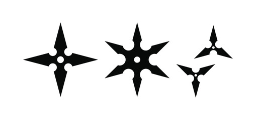 Ninja Shuriken Star Weapon Vector Illustration Set Isolated on White