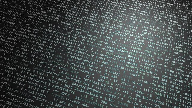 Generation of numbers and symbols on the screen. Financial or digital background.