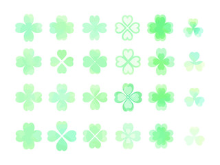 水彩風のクローバーのイラストセット