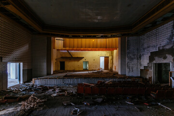 Old creepy abandoned rotten ruined theater or cinema