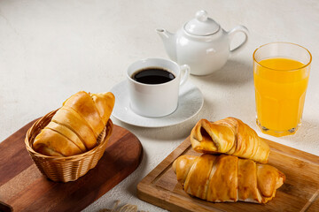 Traditional fresh baked croissants on the table.