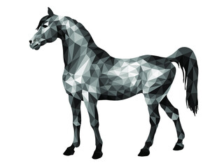 horse silver, isolated image on white background in low poly style