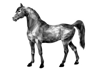 horse silver, isolated image on white background in low poly style