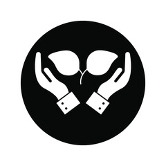 Hand with plant line and glyph icon, ecology and energy, eco friendly sign, vector graphics, a linear pattern color editable