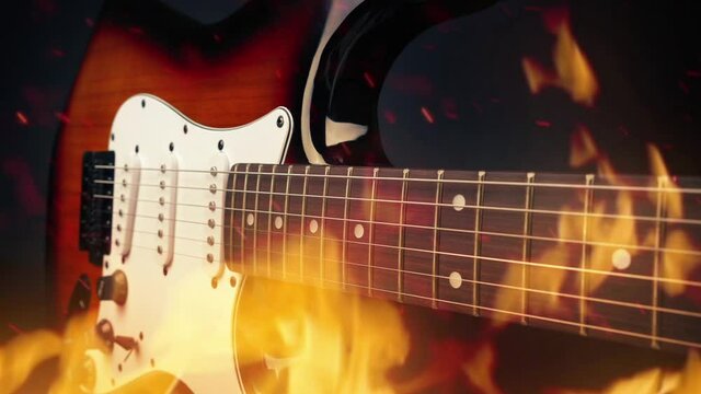 Electric Guitar In Flames Heavy Metal Concept