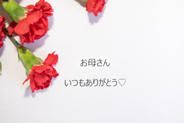 赤のカーネーションを添えた母の日のグリーティングメッセージ