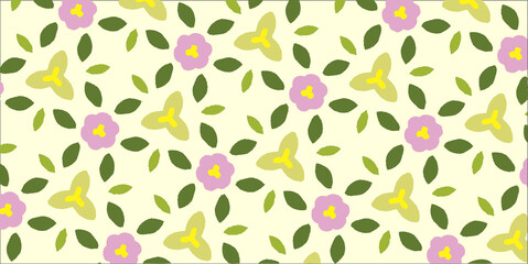 ピンクと黄緑の花のシームレスなベクターのイラスト
