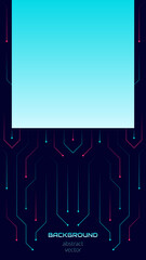 Vector abstract background on the theme of digital technology, future, cyberpunk. Dark blue background with bright blue lines computer elements. Banner template design for web, copyspace.