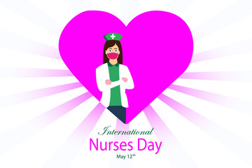 International Nurses Day vector concept. Female nurse in heart symbol with face mask