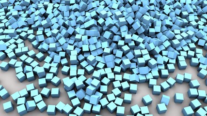 Diseño tridimensional de cubos. Ilustración de patrón con cubos. Render geométrico de fondo 3d y niebla. © Dewing