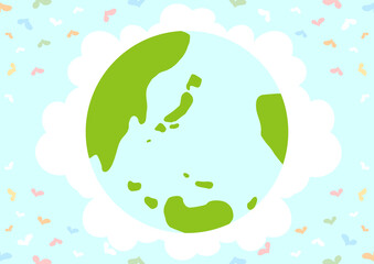 ハート　手描き地球イラスト