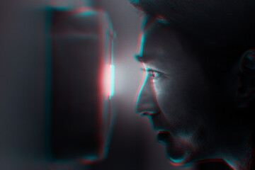 Retina scans and security technology in double color exposure effect