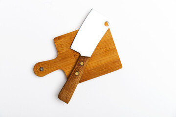 knife hatchet and cutting board top view
