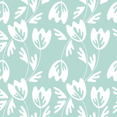 Fototapeta premium Seamless floral pattern based on traditional folk art ornaments. Modern flowers on color background. Scandinavian style. Sweden nordic style. Vector illustration. Simple minimalistic pattern
