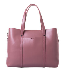 Women's shopper bag made of genuine leather in dark pink color. Model with a pocket and two...