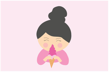 Cute girl eating ice cream vector illustration