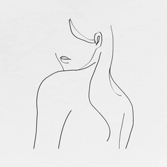 Woman's body line art feminine drawing on gray background