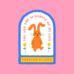 Cute rabbit badge with forever in love text