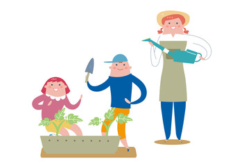 野菜を愛でる　野菜を食べる　野菜を育てる　イラスト
