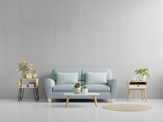 Living room interior concrete wall mockup have sofa and decoration.