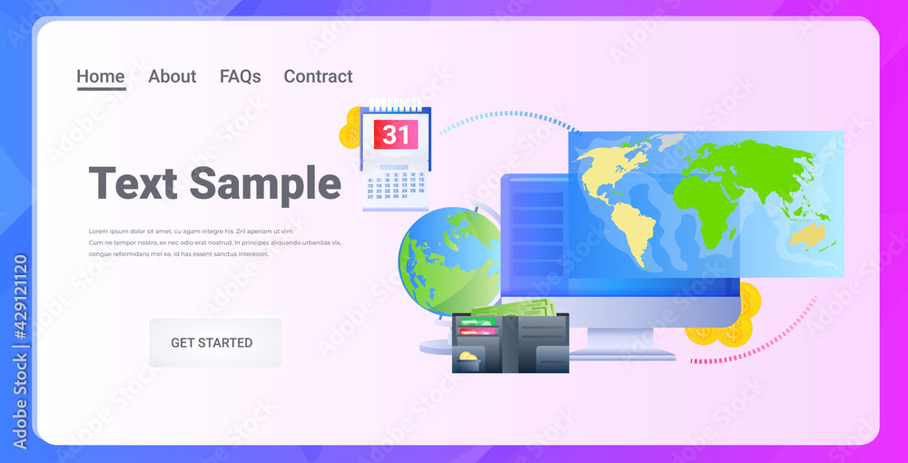 Poster world map on computer monitor global network internet connection globalization concept horizontal