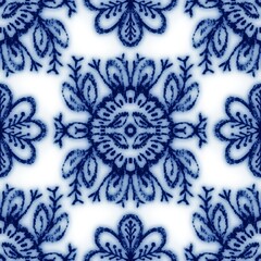 Seamless classic blue and white ceramic design. High quality illustration. Decorative design of cobalt blue glaze on porcelain for transfer onto kitchen ware or printing for modern surface design.