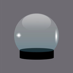 Glass snow globe realistic 3d design. Christmas empty ball in realistic style. Vector illustration. Stock image.