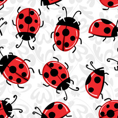 Fashion animal seamless pattern with colorful ladybird on white background. Cute holiday illustration with ladybags for baby. Design for invitation, poster, card, fabric, textile