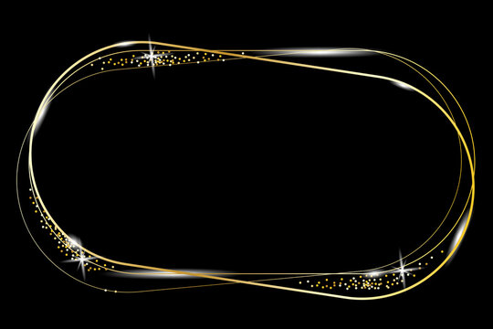 Oval Gold Frame In Line Art Style On Dark Background. Wedding Design. Vector Illustration. Stock Image.