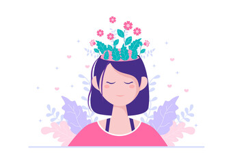 Mental Health Due To Psychology, Depression, Loneliness, Illness, Brain Development, or Hopelessness. Psychotherapy And Mentality Healthcare. Illustration