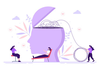Mental Health Due To Psychology, Depression, Loneliness, Illness, Brain Development, or Hopelessness. Psychotherapy And Mentality Healthcare. Illustration