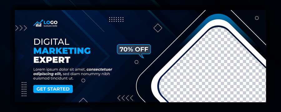 Digital marketing banner design with blue abstract background, web banner design for business promotion