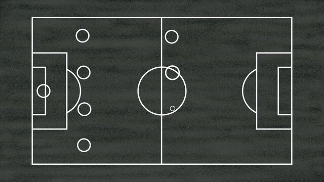 Soccer of Football Field Animation with 442 Tactic and Line Instruction with Opponents Formation