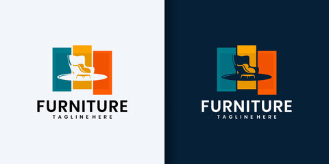 Abstract furniture logo design concept. Symbols and icons of chairs, sofas, tables and household furniture.