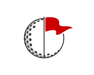 Golf ball with red flag in the middle
