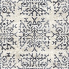 Seamless grungy tribal ethnic rug motif pattern. High quality illustration. Distressed old looking native style design in shades of gray and cream. Old artisan textile seamless pattern.