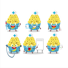 Doctor profession emoticon with ice cream banana cup cartoon character
