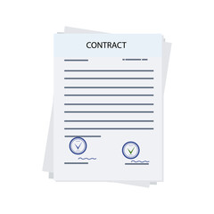 Contract, Agreement, paper documents with seal, text, signature. Signing a contractual agreement. Checklist, approved assignment, project or office document for execution. Vector