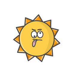 Cute Sun Character Flat Cartoon Emoticon Vector Template Design Illustration