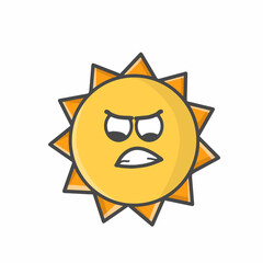 Cute Sun Character Flat Cartoon Emoticon Vector Template Design Illustration